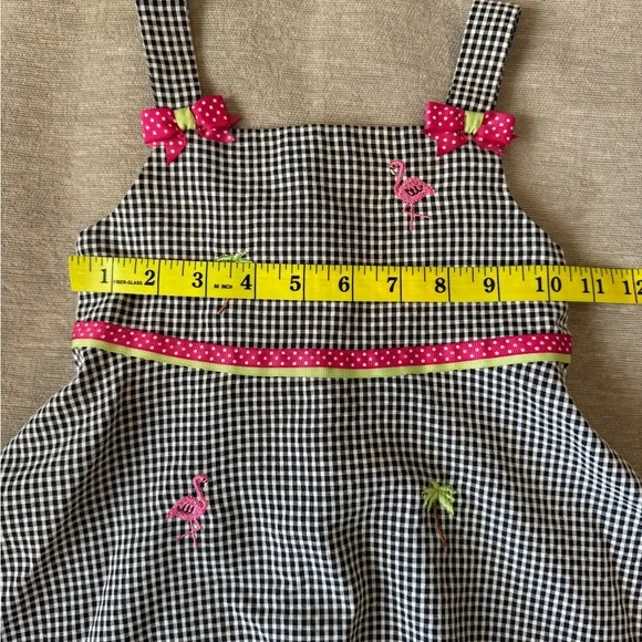 Bonnie Jean Gingham Flamingo Dress Toddler 3T Embroidered Palm Trees & Bows - Picture 9 of 10